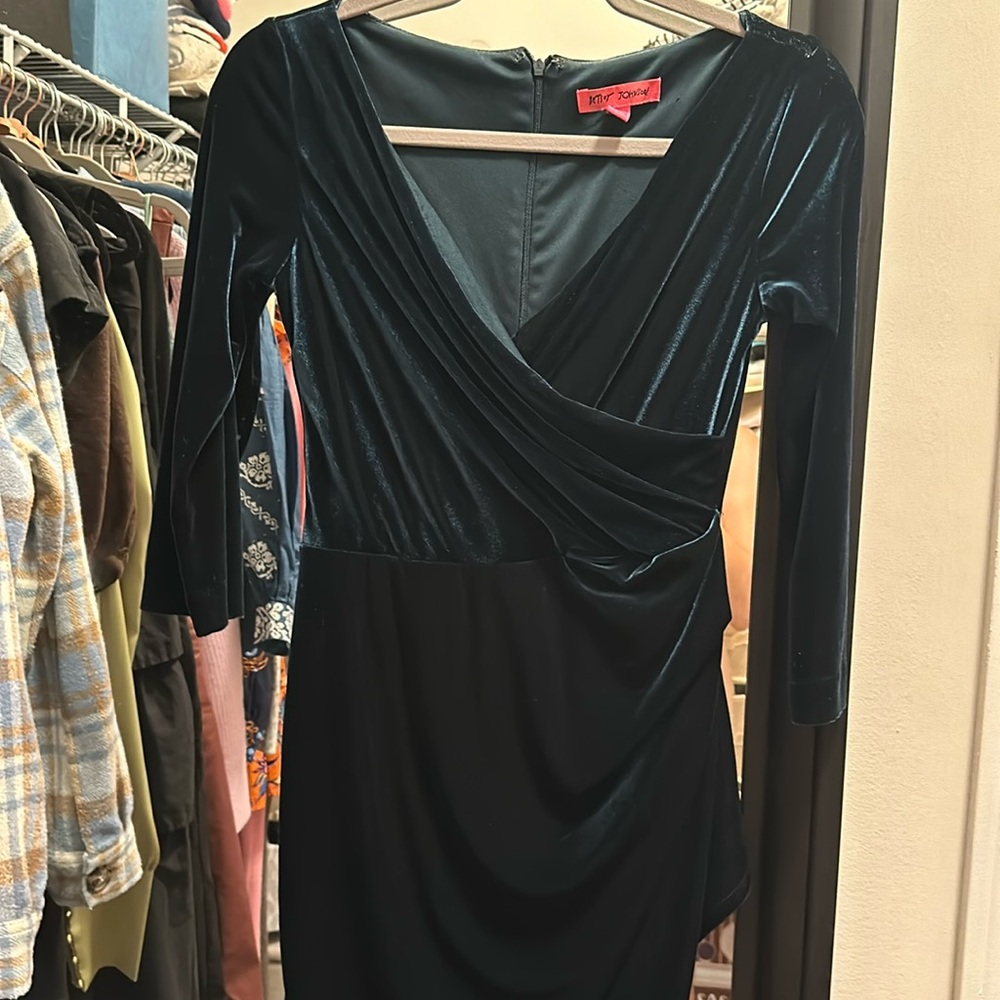 Betsey Johnson Dark Teal Velvet Midi Dress - Picture 3 of 6
